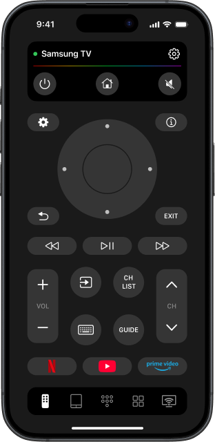 TVRem-Oberfläche mit einem verbundenen Samsung-TV