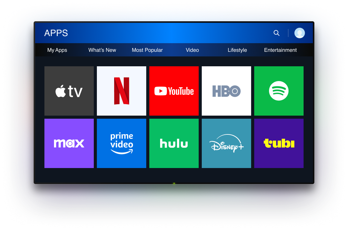 Smart-TV-Apps auf dem TV-Bildschirm angezeigt
